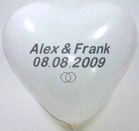weißer Herzballon 1-seitig 1-farbig bedruckt