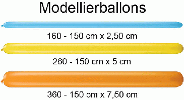Übersicht über die gängigen Größen von Modellierballons